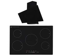 SIA 90cm Black 5 Zone Touch Control Induction Hob & Angled Glass Cooker Hood Fan
