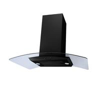 SIA 90cm Black Island Cooker Hood Kitchen Chimney Extractor Fan, Curved Glass, Ceiling Mounted ICH90BL