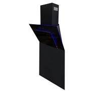 SIA AGE61BL 60cm Black Angled 3 Colour Edge Lit Kitchen Cooker Hood Chimney Extractor Fan & SP60BL Toughened Glass Splashback 60cm x 75cm
