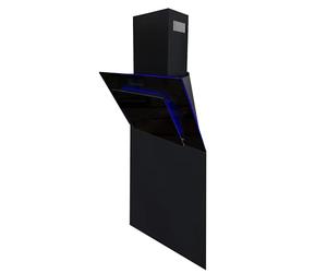 SIA AGE61BL 60cm Black Angled 3 Colour Edge Lit Kitchen Cooker Hood Chimney Extractor Fan & SP60BL Toughened Glass Splashback 60cm x 75cm
