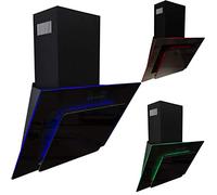 SIA AGE61BL 60cm Black Glass Angled Kitchen Cooker Hood Chimney Extractor Fan With Red Blue And Green LED Edge Lit Mood Lighting