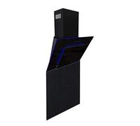 SIA AGE71BL 70cm Black Angled 3 Colour Edge Lit Kitchen Cooker Hood Chimney Extractor Fan & SP70BL Toughened Glass Splashback 70cm x 75cm