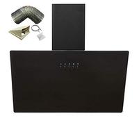 SIA AH60BL 60cm Black Angled Glass Chimney Cooker Hood Kitchen Extractor Fan With 3 Speeds & LED Lights & 3m Flexible External Ducting Kit