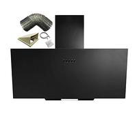 SIA AH70BL 70cm Black Angled Glass Chimney Kitchen Cooker Hood Fan & 3m Ducting