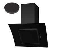 SIA AT61BL 60cm Black Curved Glass Touch Control Angled Chimney Cooker Hood Kitchen Extractor Fan With LED Lights And Re-circulation Carbon Filter
