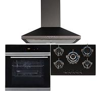 SIA BISO6SS 60cm Touch Control 10 Function Single Electric oven, 70cm Black glass gas hob & Chimney Cooker Hood
