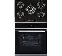 SIA BISO6SS Premium 60cm Black 10 Function Built-in Single Electric True Fan Oven & GHG703BL 5 Burner Black Gas On Glass Hob With FFD & LPG Kit