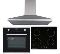 SIA Black 60cm Touch Control Oven, Induction Hob And Stainless Steel Extractor