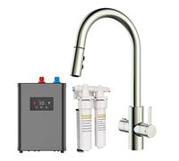 SIA BWT4NI 4-in-1 Instant Boiling Water Tap, True Boiling, Filtered Cold, Mains Hot & Cold, Pull Out Spray, Kitchen Sink Mixer Tap with Boiler Tank & Filter, Brushed Nickel