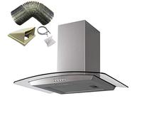 SIA CGH70SS 70cm Curved Glass Stainless Steel Chimney Cooker Hood And 3m Ducting