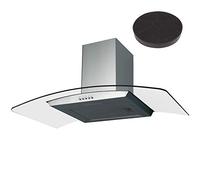 SIA CGH90SS 90cm Curved Glass Stainless Steel Chimney Cooker Hood Fan & Filter