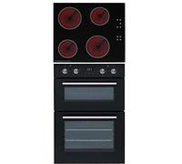 SIA DO102 60cm Black Built In Double Electric True Fan Oven & CERH60BL 4 Zone Touch Control Electric Ceramic Hob