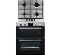 SIA DO111SS 60cm Stainless Steel Built Under Double Electric True Fan Oven & SSG602SS 4 Burner Gas Hob With LPG Kit & FFD