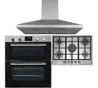 SIA DO111SS 60cm Stainless Steel Built Under Double Fan Oven, SIA R6 70cm 5 Burner Gas Hob and Cast Iron Pan Stands & CHL70SS Chimney Cooker Hood