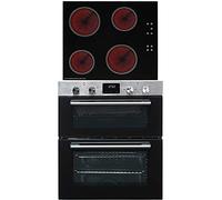SIA DO111SS 60cm Stainless Steel Built Under Electric Double True Fan Oven & CERH60BL 4 Zone Touch Control Ceramic Hob