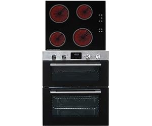 SIA DO111SS 60cm Stainless Steel Built Under Electric Double True Fan Oven & CERH60BL 4 Zone Touch Control Ceramic Hob