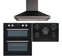 SIA Double Built Under Electric Fan Oven, 5 Burner Gas Hob & Chimney Cooker Hood