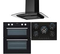 SIA Double Built Under Electric Fan Oven, 5 Burner Gas Hob & Curved Cooker Hood