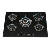 SIA GHG703BL 70cm Black Glass 5 Burner Gas Hob With Iron Pan Stands & Wok Burner