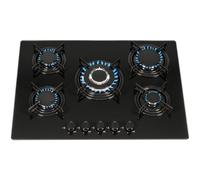 Sia Ghg713Bl 70Cm Black 5 Burner Gas On Glass Hob With Enamel Pan Stands &ffd