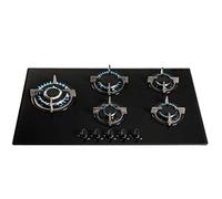 SIA GHG902BL 90cm Black Glass 5 Burner Gas Hob With Cast Iron Pan Stands & Wok Burner | LPG Kit, FFD