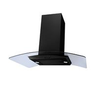 SIA 90cm Black Island Cooker Hood Kitchen Chimney Extractor Fan, Curved Glass, Ceiling Mounted ICH90BL
