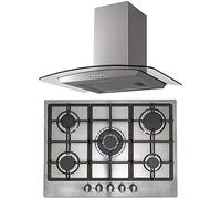 SIA R6 70cm Stainless Steel 5 Burner Gas Hob And Curved Glass Cooker Hood Fan