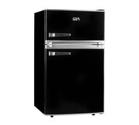 SIA RFM88K 88L Freestanding Under Counter Black Retro Fridge Freezer, Adjustable Thermostat, Interior LED Light, 2 Years Parts and Labour Guarantee