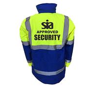 SIA Security Blue & Yellow Hi Vis Parka Jacket Reflective, Waterproof, Work Wear Coat SIA Security, High Visibility, By Brook Hi Vis, XLarge