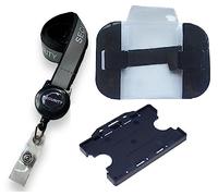 SIA Security Kit - Includes Black Reflective Badge Reel Security Lanyard - Reflective Black Armband & Double Horizontal Badge Holder