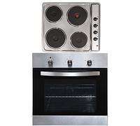 SIA SO113SS 60cm Stainless Steel Built-in/Under Single Electric Fan Oven & PHP601BL 60cm Black 4 Zone Solid Plate Easy Clean Side Control Hob