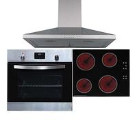 SIA SO114SS 60cm Stainless Steel Digital Electric Single Fan Oven, CERH60BL 4 Zone Ceramic Hob With Child Lock & CHL60SS Cooker Hood