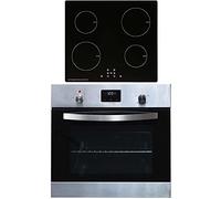 SIA SO114SS 60cm Stainless Steel Digital Electric Single Fan Oven & INDH61BL 13A Plug-in 4 Zone Induction Hob With Child Lock