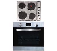 SIA SO114SS 60cm Stainless Steel Digital Electric Single Fan Oven & PHP601SS 4 Zone Solid Plate Hob