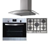 SIA SO114SS 60cm Stainless Steel Digital Electric Single Fan Oven, R6 70cm 5 Burner Gas Hob With LPG Kit & CGH60SS Curved Cooker Hood