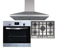 SIA SO114SS 60cm Stainless Steel Digital Electric Single Fan Oven, R6 70cm 5 Burner Gas Hob With LPG Kit & CHL60SS Chimney Cooker Hood