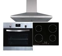 SIA SO114SS 60cm Stainless Steel Digital Single Fan Oven, INDH60BL 4 Zone Touch Control Induction Hob & CHL60SS Chimney Cooker Hood