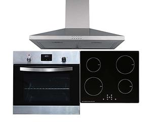 SIA SO114SS 60cm Stainless Steel Digital Single Fan Oven, INDH60BL 4 Zone Touch Control Induction Hob & CHL60SS Chimney Cooker Hood