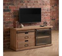 Sia TV Unit - 1 Sliding Door - 2 Drawer - 100cm - Compact - Natural Wood and Glass