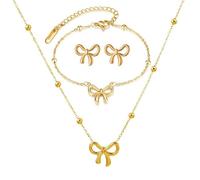 Siaa 18K Gold Plated Glamour Bow Trio Jewellery Set: Elegant Gold Necklace, Bracelet & Earrings | Perfect Friendship & Anniversary Presant for Women | Stylish Everyday & Party Wear Presents