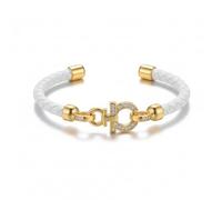 Siaa Luxury Women’s Braided White Leather Bracelet with 18K Gold Plated Clasp - Elegant Ladies Jewellery, Designer Inspired Friendship Bracelet, Stylish Birthday & Anniversary Presant for Her (White)