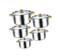 SiaBiced 5-Piece Stainless Steel Casserole Pan Set: 18cm-26cm, Non-Stick, Gold Handle, Includes 5 Pots with Lids, Suitable for Induction & Gas Stoves