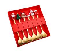 SiaBiced 6 Pcs Christmas Coffee Spoon Set Stainless Steel Teaspoons Coffee Tea Dessert Gifts Mixing Spoons with Reindeer Santa Xmas Tree Snowman Elk Xmas Socks for Holiday Party, Style C