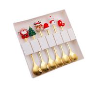 SiaBiced 6 Pcs Christmas Coffee Spoon Set Stainless Steel Teaspoons Coffee Tea Dessert Gifts Mixing Spoons with Reindeer Santa Xmas Tree Snowman Elk Xmas Socks for Holiday Party, Style D