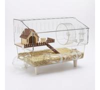SiaBiced 9-in-1 Acrylic 2-Layer Hamster Cage with Accessories, Anti Hamster Enclosure, Multi-Level Small Animal Habitat for Hamsters, Cloud Shallow Wooden House