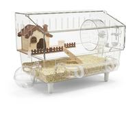 SiaBiced 9-in-1 Acrylic 2-Layer Hamster Cage with Accessories, Anti Hamster Enclosure, Multi-Level Small Animal Habitat for Hamsters, Flowing Heart High Transparency