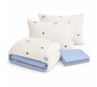 SiaBiced Anti-Pilling Duvet Cover Set, Reactive Printing and Dyeing for Patterns, Includes Bed Sheet, Pillowcase, Dorm Room, Home, Blue Bowknot, 2.0m bed (4-piece set)