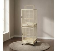 SiaBiced Cage Two-Tier Open Top Freestanding with Wheels for Parakeets, Parrots, & Pigeons, Flash Silver White Sand, Two-layer Parrot Cage CE2020-2, White