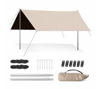 SiaBiced Camping Canopy Black Glue, Polyester - Manual Setup | Detachable | Portable, Seam-Taped - Wind Rope, Ground Nail, Iron Poles, For, Black Coated - Better Sun Protection, style to 3, Black
