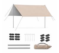 SiaBiced Camping Canopy Black Glue, Polyester - Manual Setup | Detachable | Portable, Seam-Taped - Wind Rope, Ground Nail, Iron Poles, For, Silver Coated - Better for Photos, style to 1, Silver